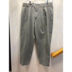 Dockers Khaki Mens Gray Pleated Dress Pants 38W x 31L Cotton Blend Classic Fit